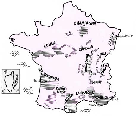 フランスのワイン産地の地図